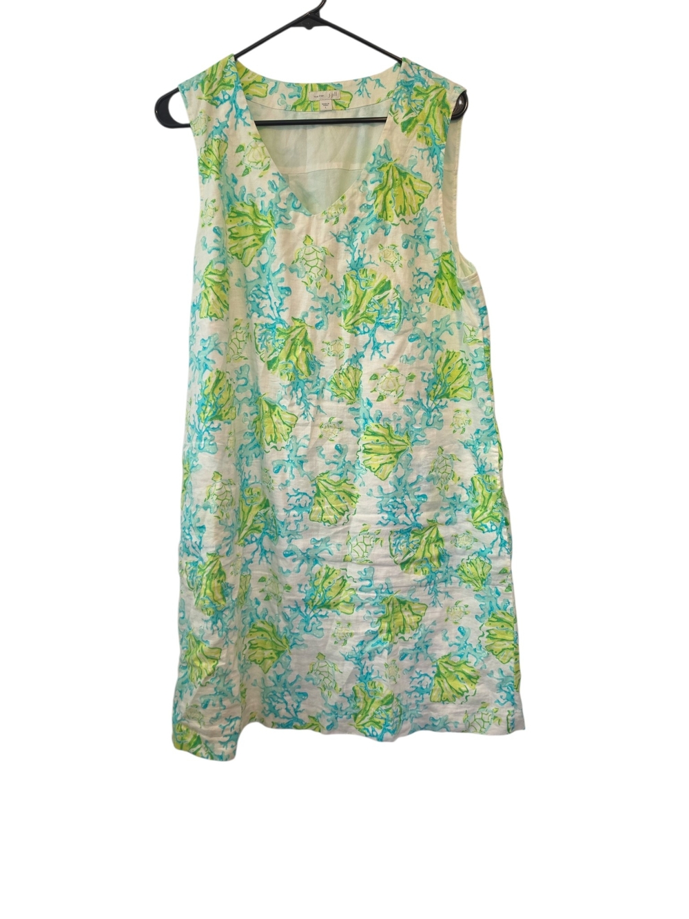 J. Jill Love Linen Sea Life Shift Dress Size Large Blue Green Coastal Beach - Picture 2 of 8